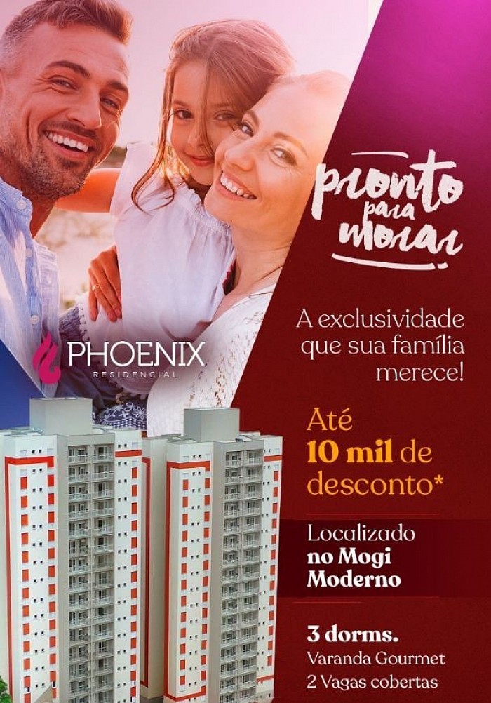 Residencial Phoenix - Mogi Moderno: 3 Dormitórios com Suite, 2 vagas cobertas, portaria 34 hs Lazer completo